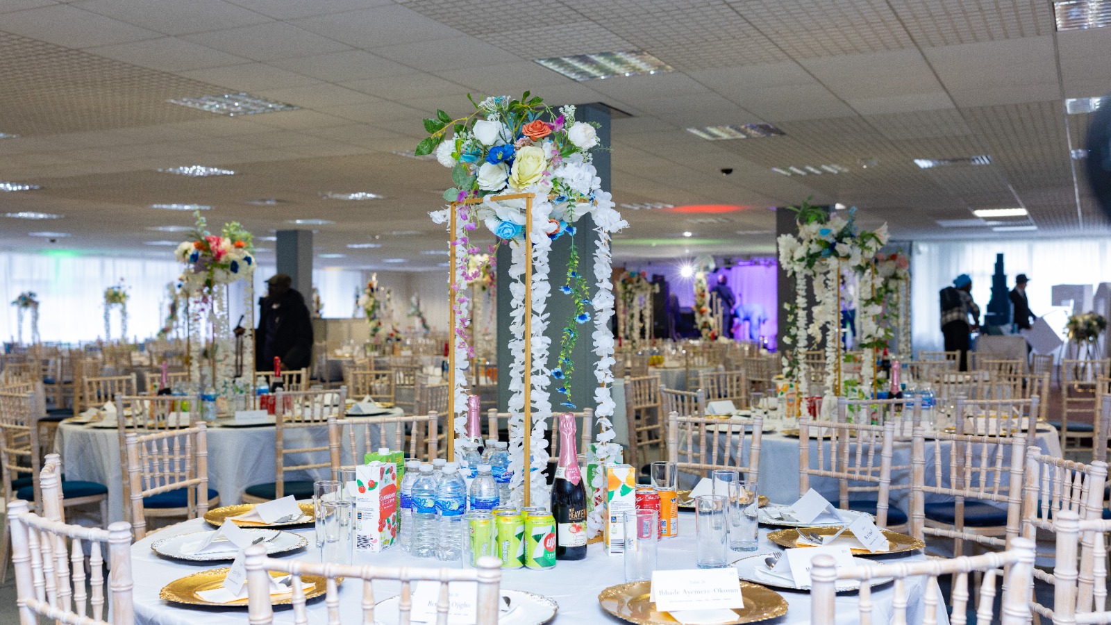 Reception layout and floral decorations in the Grand Hall