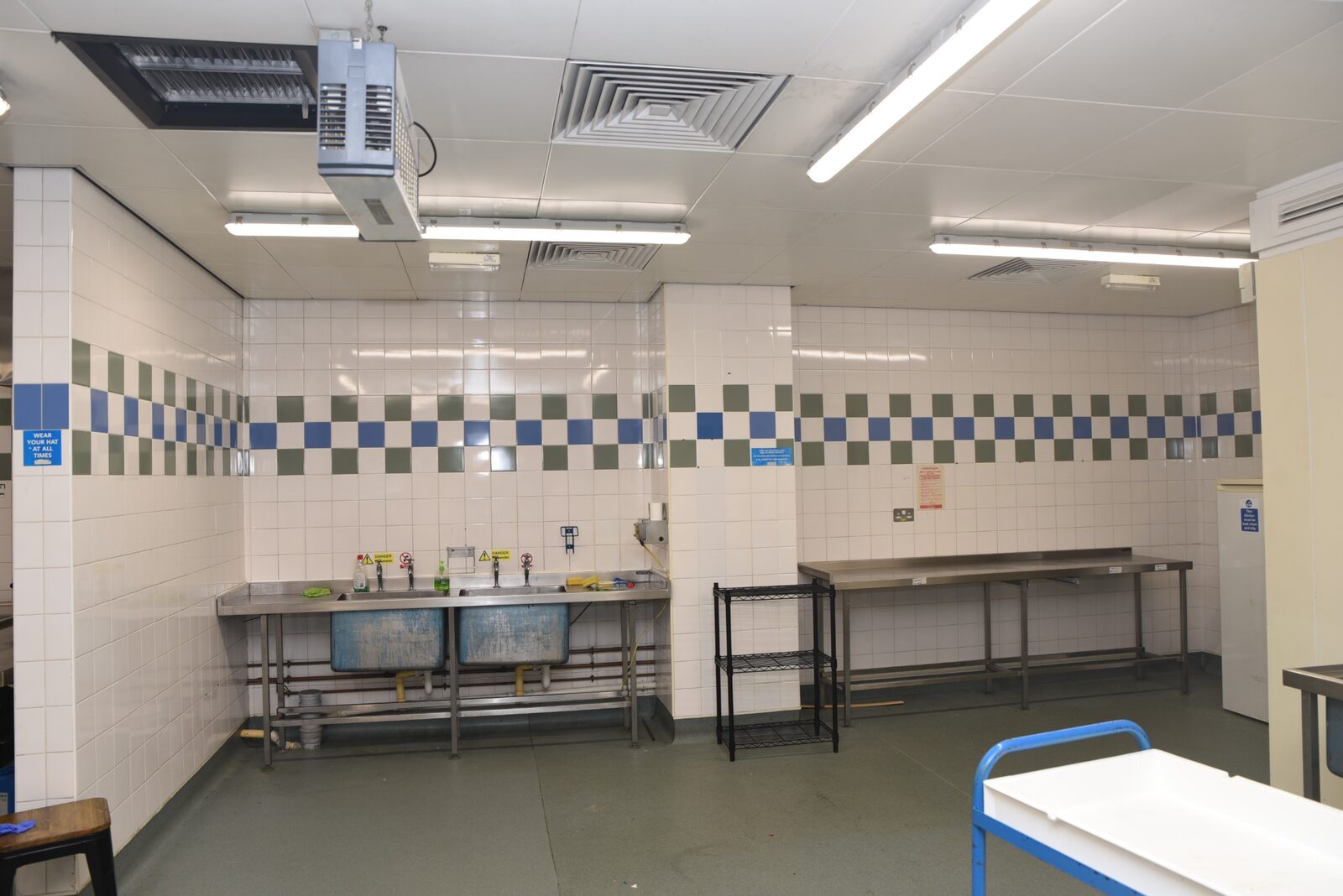 Spacious commercial kitchen preparation area