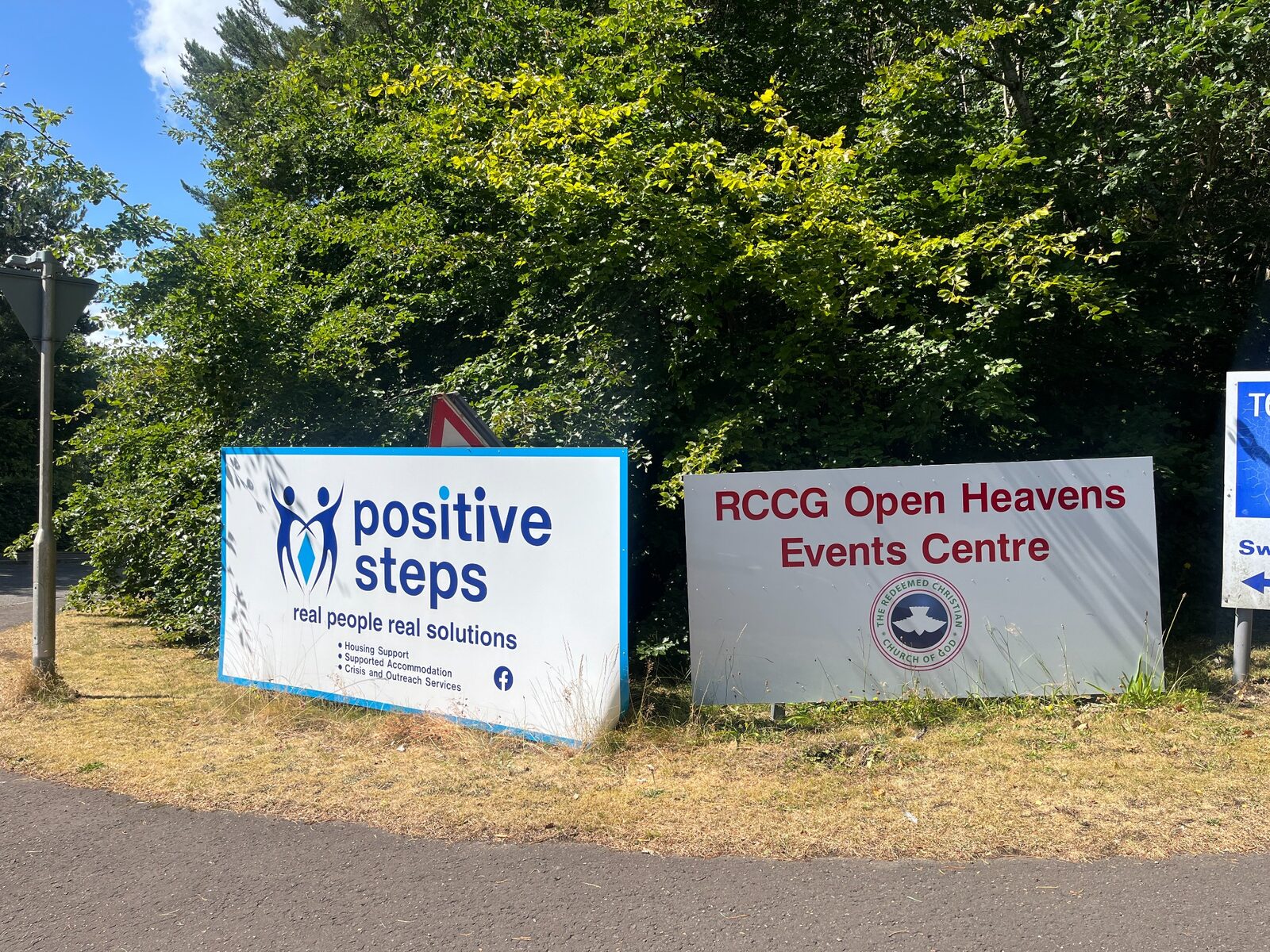 Roadside sign for Open Heavens Events Centre Dundee