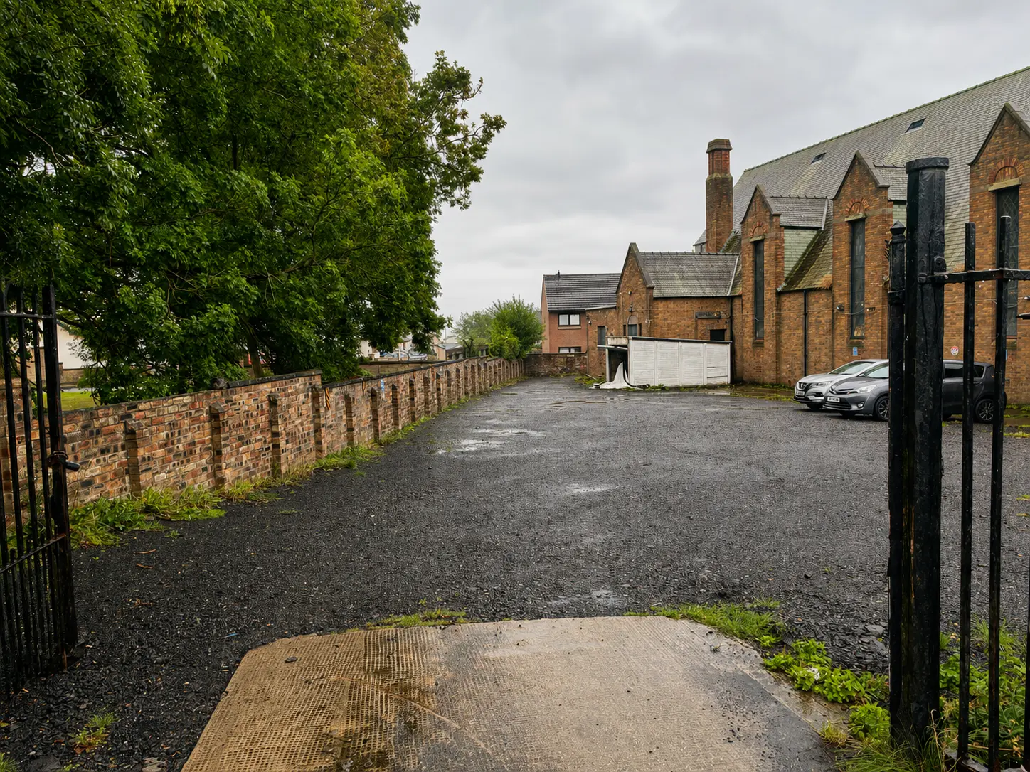Entrance into the on-site car park beside the church