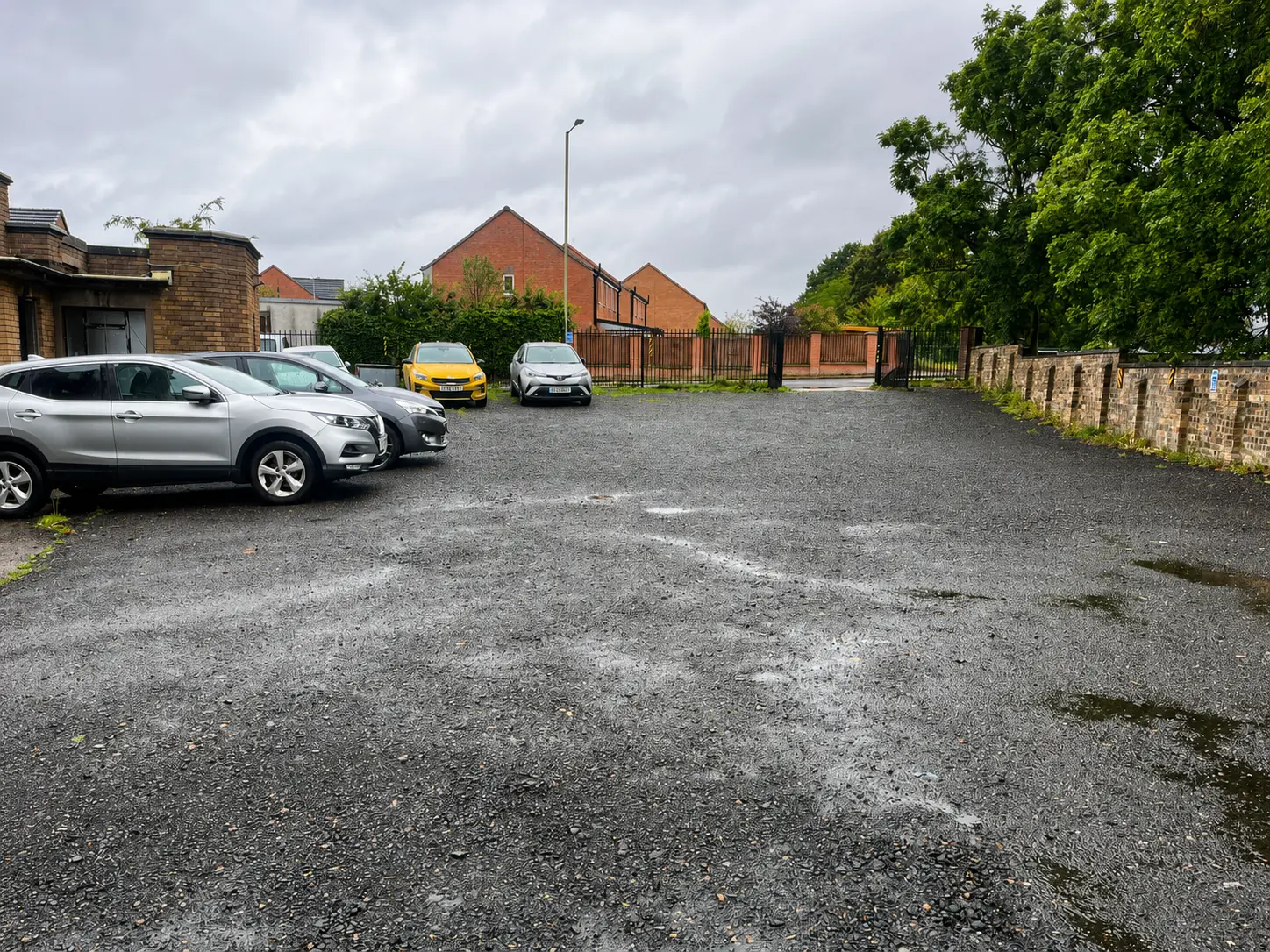 Wide view of the on-site church car park