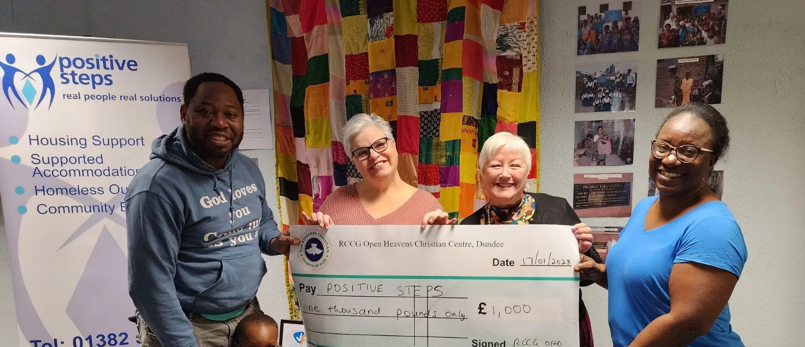 Open Heavens Dundee presenting the proceeds of its charity ceilidh to Positive Steps